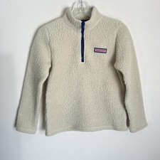 Vineyard Vines Half Zip Deep Pile Fleece Ivory Jacket Size Girls Medium 12-14