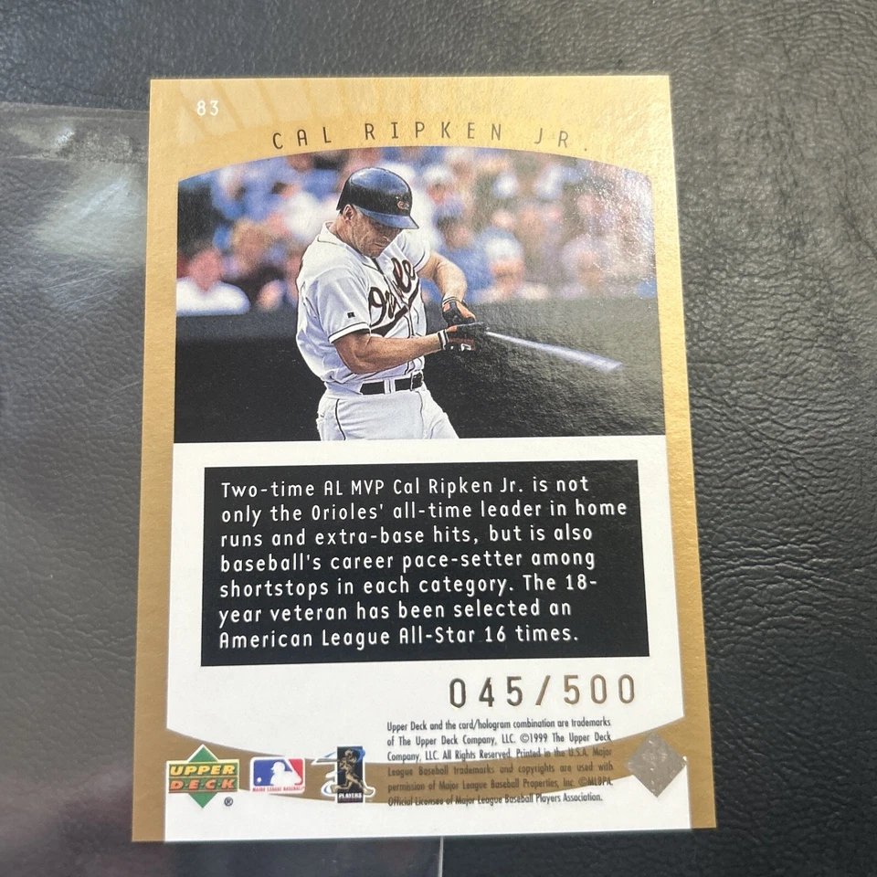 C53b 1999 Ovation Gold /500 Upper Deck #83 Cal Ripken Jr Superstar Spotlight - Image 2 of 3