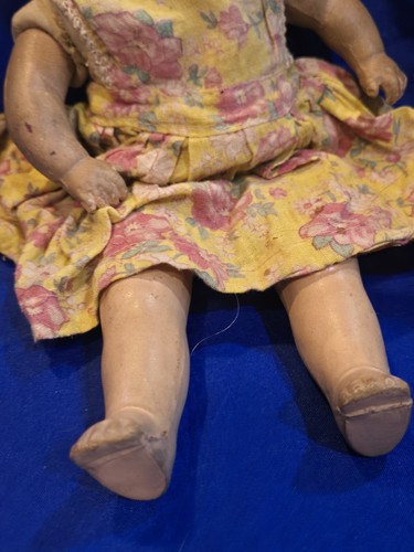 Vintage Spooky Baby Doll Composition Cracked Head Halloween Prop - Picture 4 of 6