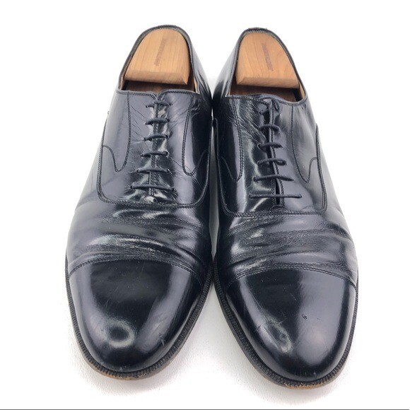 Salvatore Ferragamo Cap Toe Oxfords Mens Size 12C Black 