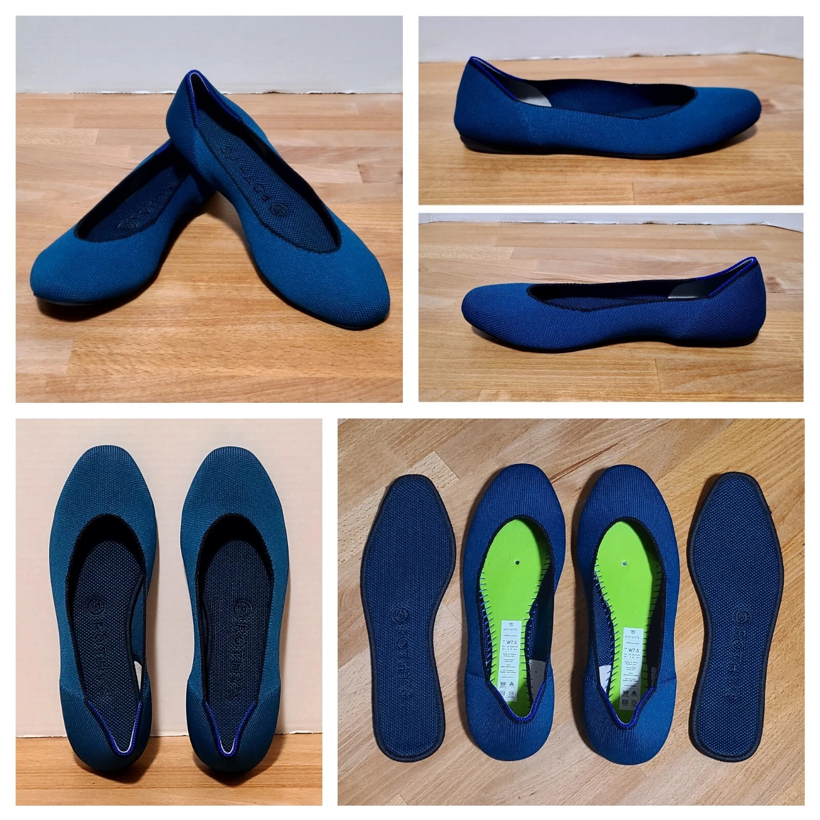 Rothy's Pacific Blue Square Toe Ballet Flats Slip-On Shoes Women's Sz 7.5