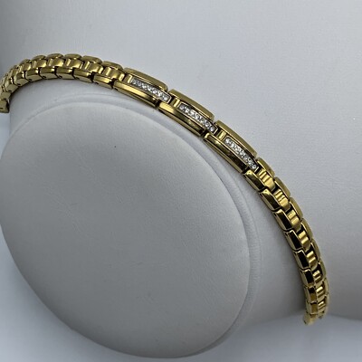 Vintage Citizen Gold Tone Simulated Diamond Bracelet Linked