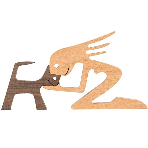 Wooden Pet Carvings Wooden Desktop Decoration Puppy Family Craft Ornament - Picture 16 of 17