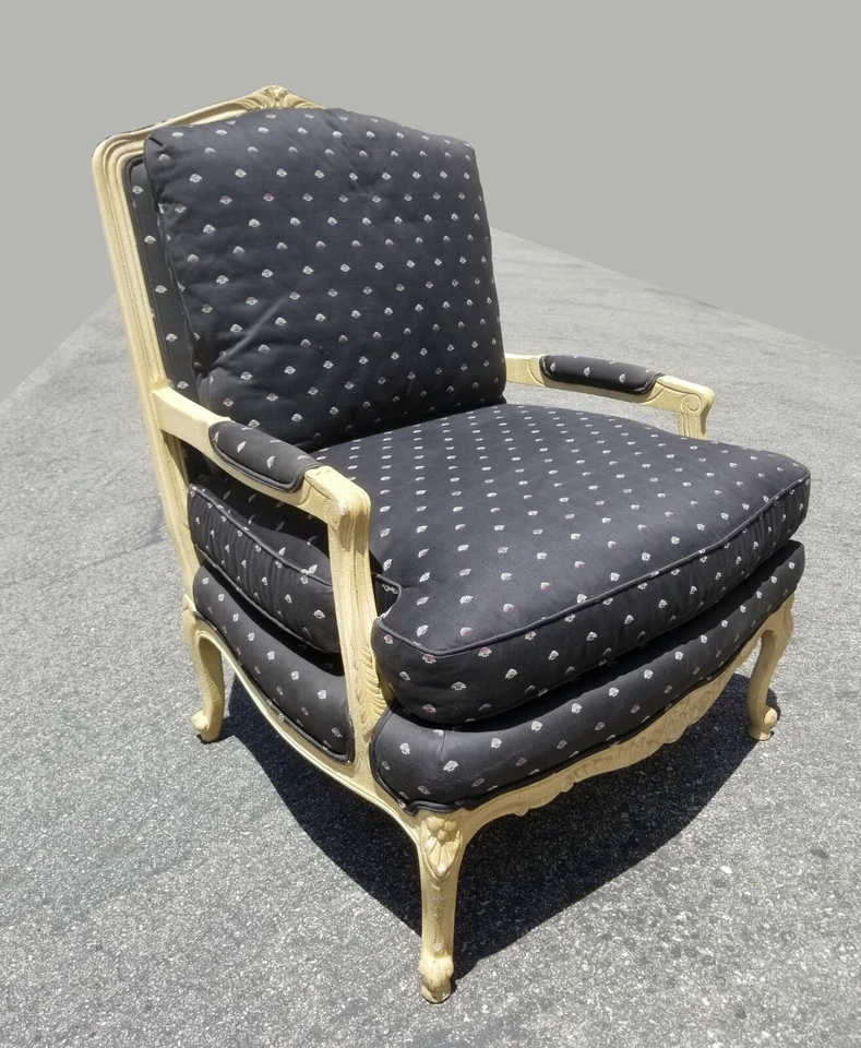 Vintage Baker Furniture Co. French Country Black Polka Dot Shell Bergere Chair - Image 3 of 4