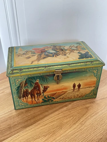 Large Antique Lithographed Canvas Box - Landscape of Morocco - Carnaud