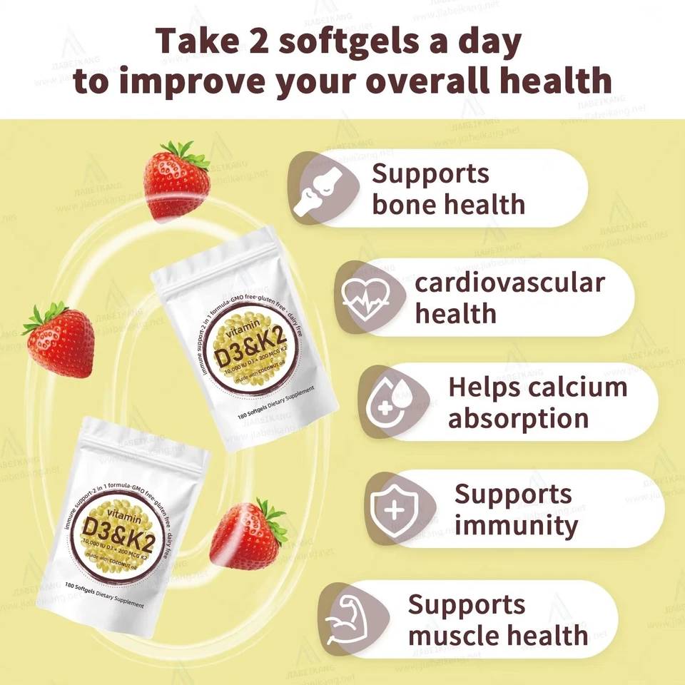 Vitamina D3 10000 iu Plus K2 (MK-7) 200 mcg, 180 cápsulas blandas de aceite de coco virgen Foto 3 de 4