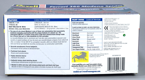 Revell 2002 Ferrari 360 Modena Spider 1:24 Scale Model Kit 85-2365 Open Box - Picture 7 of 8
