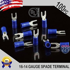 100 Pack 16-14 Gauge Vinyl Spade Fork Crimp Terminals 8 Stud Tin Copper Core UL
