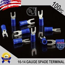 100 Pack 16-14 Gauge Vinyl Spade Fork Crimp Terminals #8 Stud Tin Copper Core UL