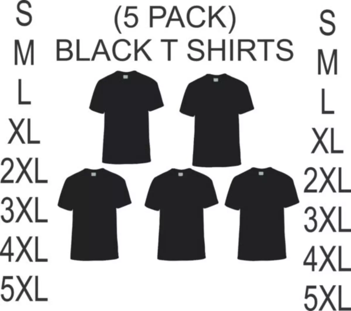 Elskede lovgivning Hest 5 pack) Mens Plain BLACK T Shirts S M L XL 2XL 3XL 4XL 5XL USA | eBay