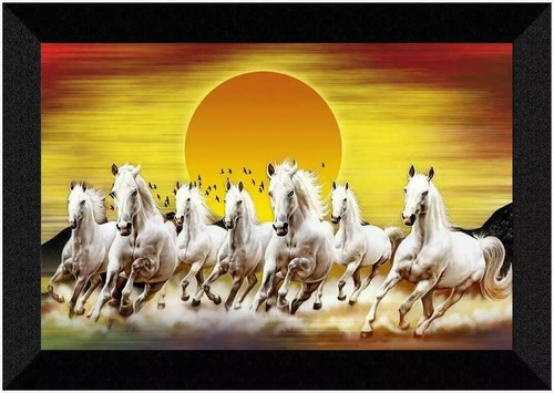 Sept Heureux Course Vastu Chevaux Mural Art Encadré Peinture pour Salle