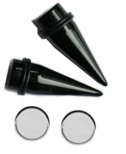 1 inch 25mm Pair Black Tapers Clear Plugs gauges ear stretching kit gauging