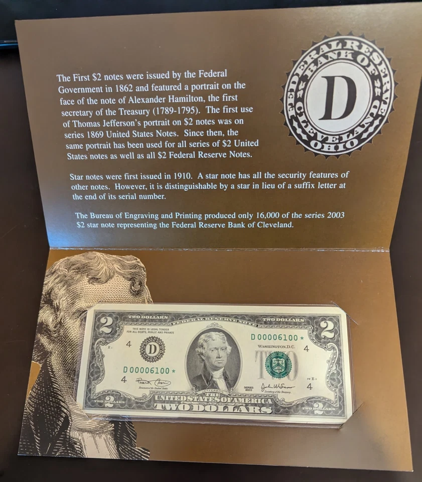 2003 $2* FRN Cleveland Star Note Serial Number D00006100* - Image 2 of 3