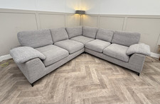 Modern Grey Microfibre L-Shaped Corner Sofa Padded Arms Cushioned Back 270cm