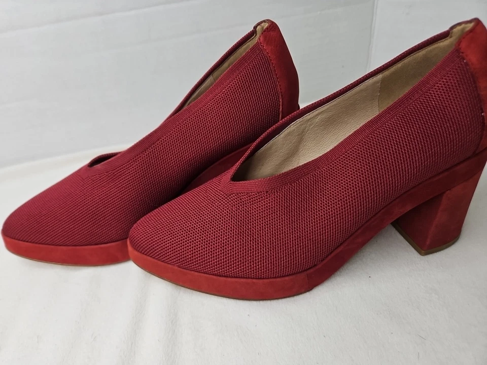 Bomba de tacón bloque tejido elástico Eileen Fisher Signy, borgoña, talla 9 NUEVO Foto 3 de 4