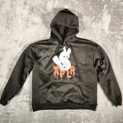 XPLR Rabbit Sam Colby Hoodie Black Hooded Streetwear Bunny Cotton Sweatshirt