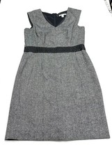 Banana Republic Women’s Grey Wool Blend Tweed V Neck Sleeveless Dress Sz 12