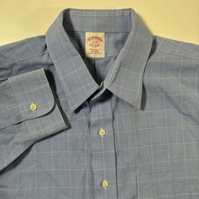 Brooks Brothers Button Down Shirt 17-34 Blue Grid Traditional Fit Non-Iron