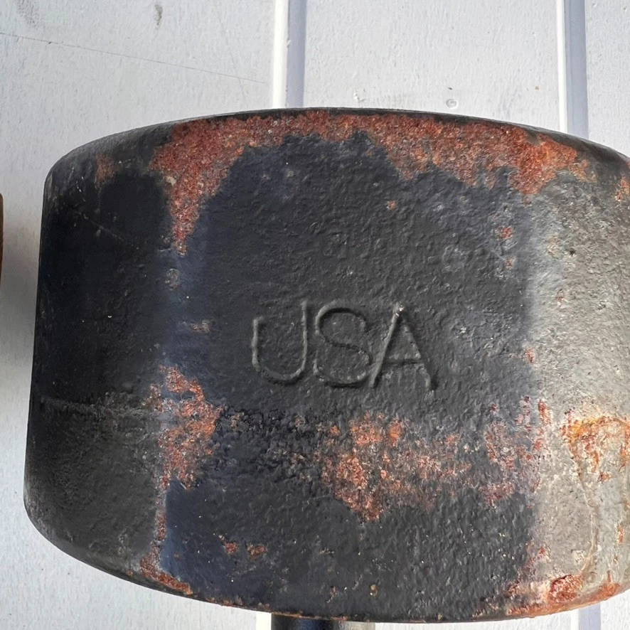 Par de mancuernas York Roundhead vintage 60 libras hierro estampado libras EE. UU. Foto 4 de 4