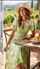 Lipsy Size 6 Green Leila Floral Keyhole Detail Midi Asymmetric Hem Summer Dress