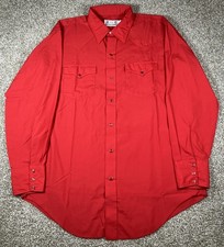 Vintage H Bar C Western Shirt Red Pearl Snap Men  s 17 34 XL Made in USA