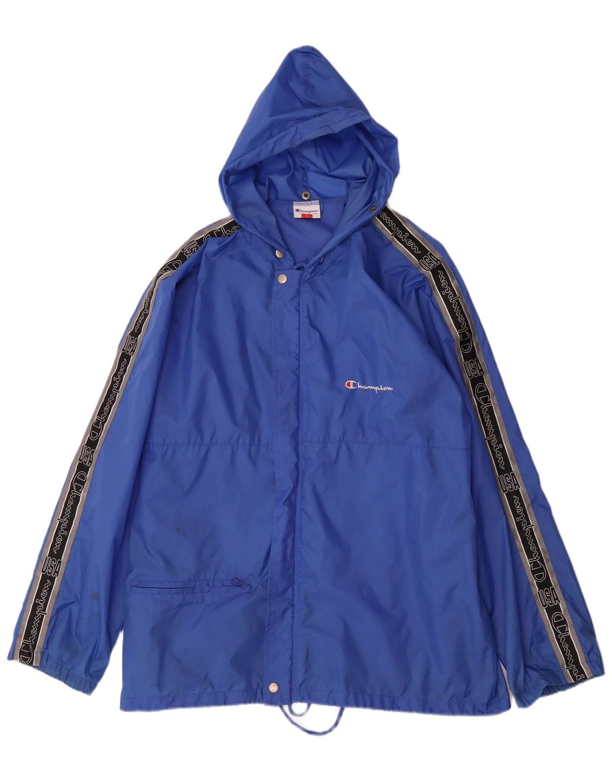 Champion Mens Graphic Hooded Rain Jacket UK 40 Large Blue Colourblock Nylon CD13