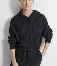 EUC Black DKNY Cable Knit Sweater Joggers Pullover Hoodie SET XS / S Oversized