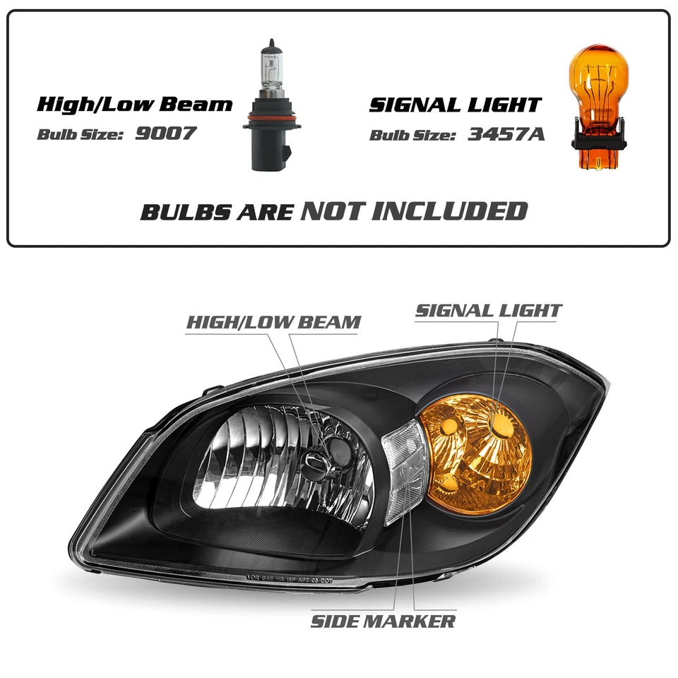 Faro transparente negro para Chevy Cobalt 07-10 Pontiac G5 05-06 Pursuit 2005-2010 Foto 2 de 4