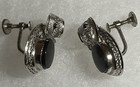 VTG AM LEE STERLING SILVER BLACK STONE FILIGREE SCREW BACK EARRINGS #O1 — photo 9