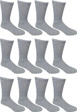 12 Pairs Men's Plain Grey Sports Athletic Cotton Crew Socks Size 9-11 10-13 USA
