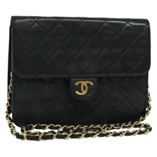 CHANEL Matelasse Chain Shoulder Bag Lamb Skin Black Gold CC Auth yk18816