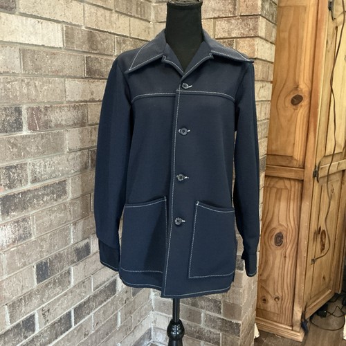 70s VTG Time Out by Farah Blue Blazer USA Made Contrast Stitch Lined Sz S #37E3