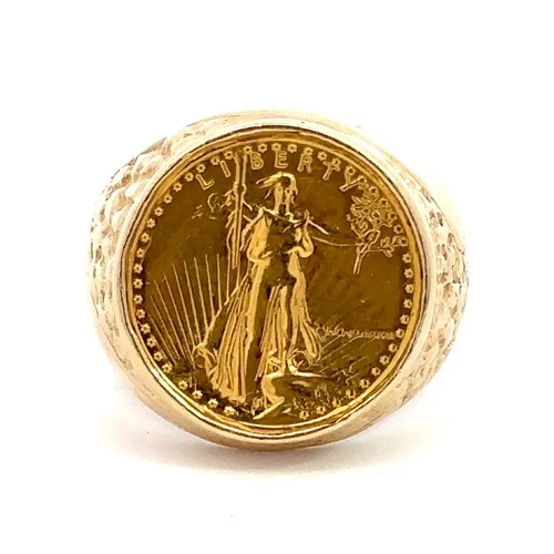 1987 1/10 Oz Walking Liberty Fine Gold Coin Framed 10K Gold Ring Size 9.25