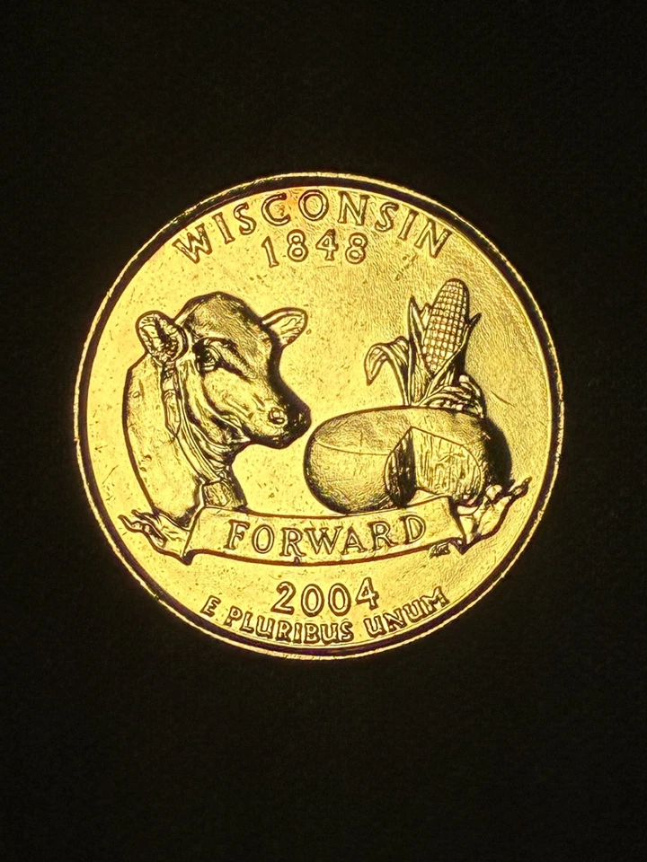 Uncirculated 24k Gold Plated Denver State Quarter 2004d Wisconsin State Quarter - Image 3 of 4