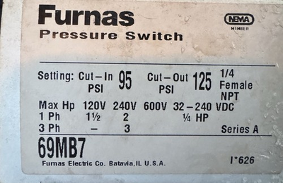 #ad #ad Furnas Pressure Switch 69MB7 $79.00