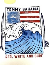 Tommy Bahama Size Medium Mens SS Tshirt Red White  And Surf Cotton NWT