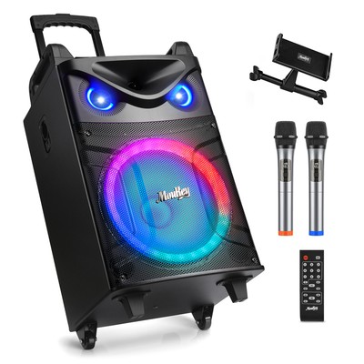 Moukey MTs10-2 Tragbarer Bluetooth Lautsprecher 160W mit 2 drahtlosen Mikros