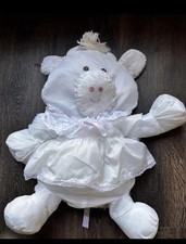 Fisher Price Puffalumps Cow 18  Plush White Lace Pink Hearts Nylon VTG 2006