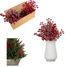 12 Pack Artificial Snowy Christmas Red Berries Picks, ICY Crystal, Tree Filler