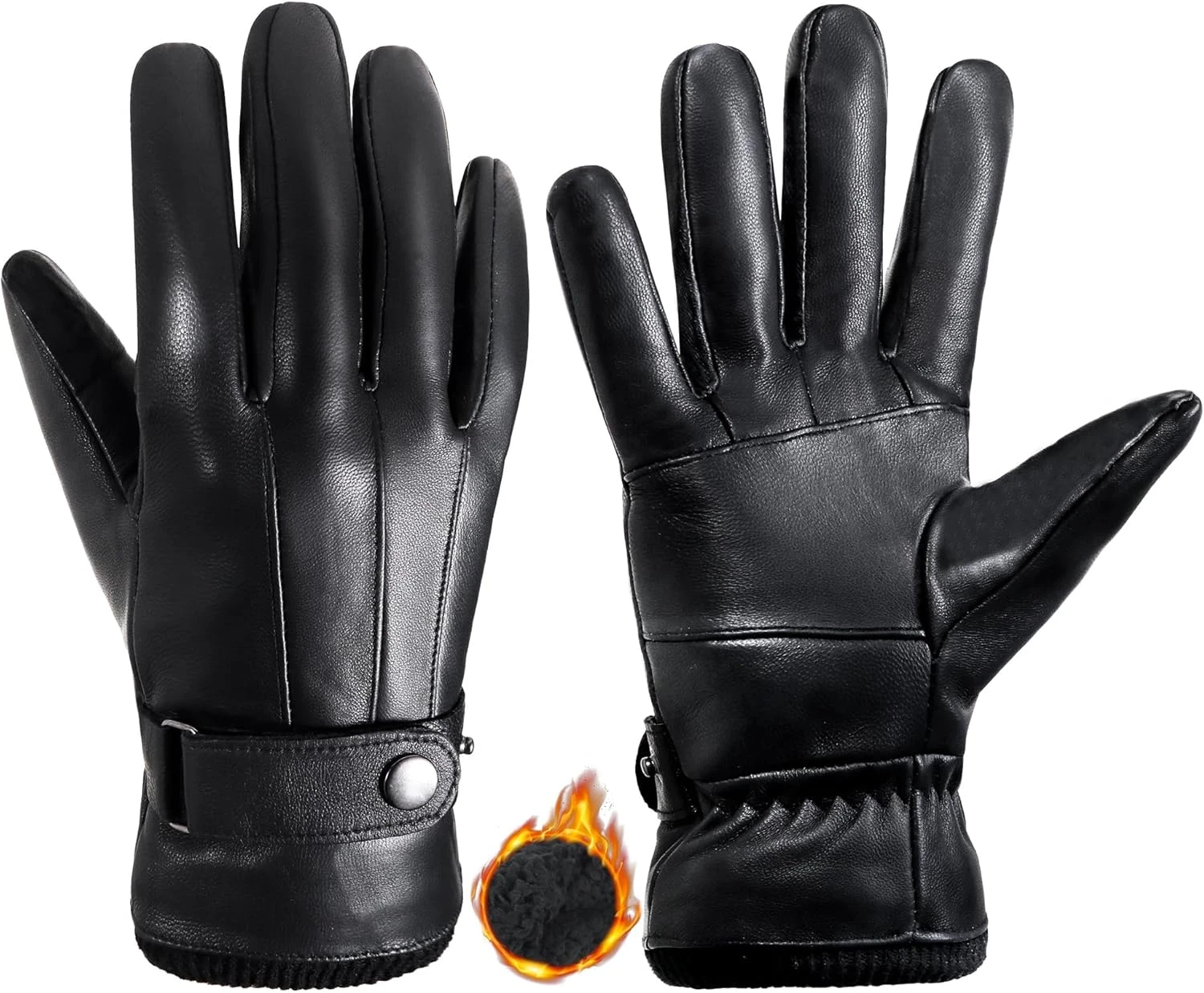 Genuine Sheepskin Leather Gloves for Men Winter Driving Warm Thermal Wrist Glove