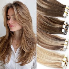 CLEARANCE Invisible Tape In Remy Human Hair Extensions Skin Weft FULL HEAD 100g