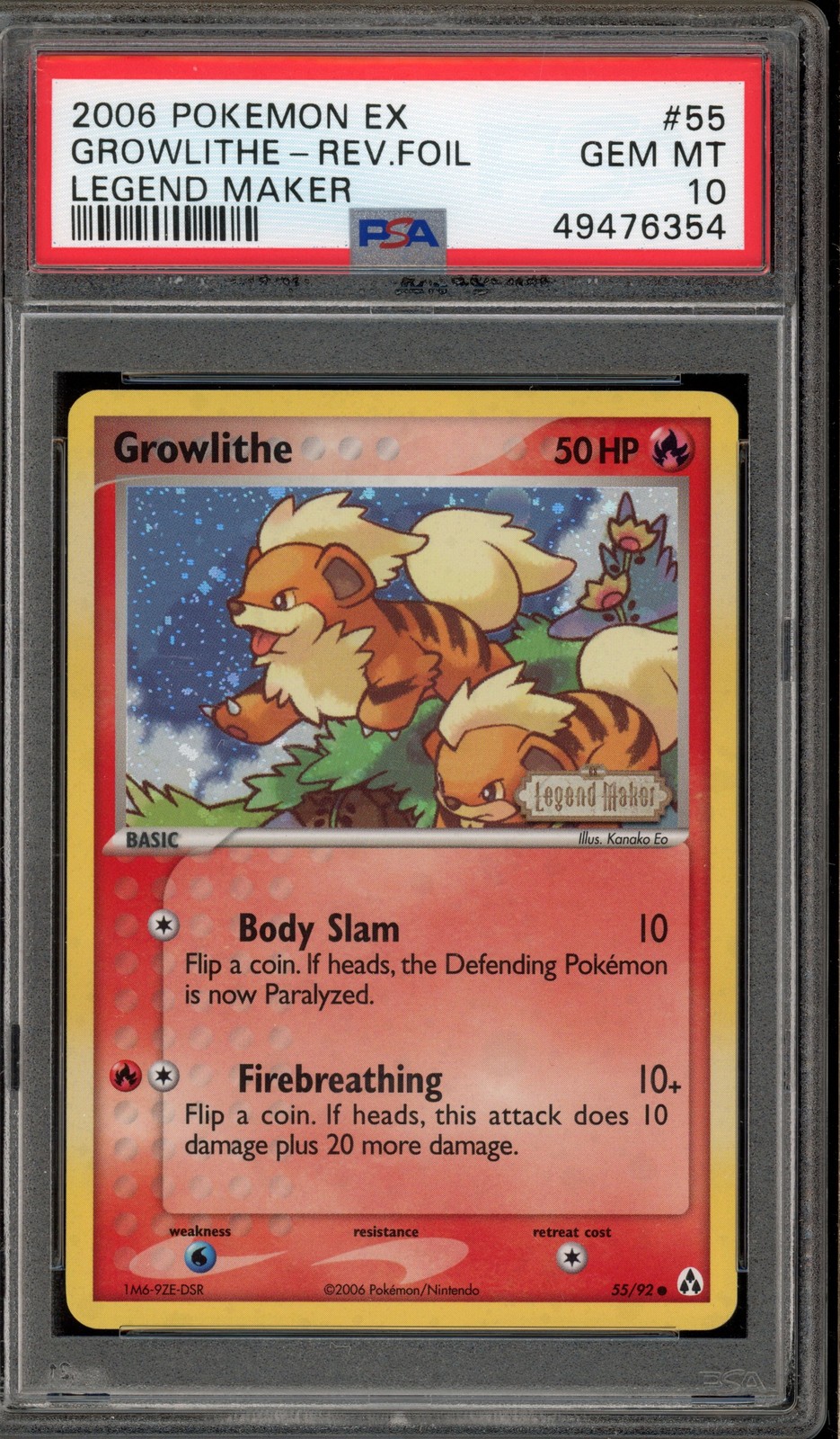 Pokemon Growlithe EX Legend Maker Reverse Holo #55 PSA 10 Gem Mint
