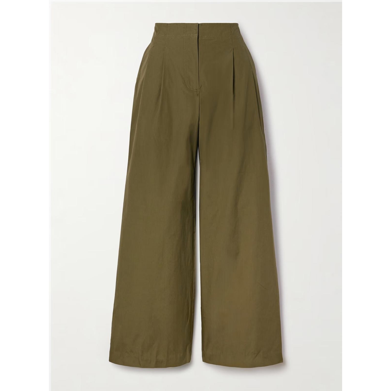 Ulla Johnson Lani High-Rise Wide-Leg Pleated Pants in Militaire Size 2