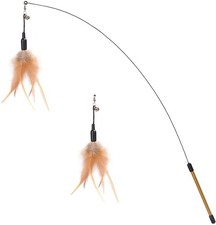 Feather Teaser Cat Toy Interactive 34.5 Inch Wand Small Bell Brown Exercise