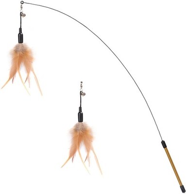 Feather Teaser Cat Toy Interactive 34.5 Inch Wand Small Bell Brown Exercise
