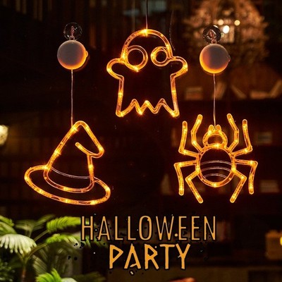 Halloween Window LED Battery Lights Suction Cup String Bat Ghost Spider Set of 5