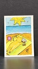 ACEO Original Art 2.5X3.5 Trading Card Actually Cats Orange Tabby Cat At Beach — photo 2