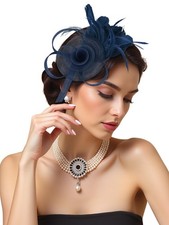 Feather Fascinators Hat for Women Mesh Hat with Headband Clip for Tea Party