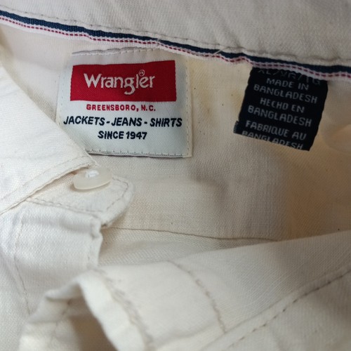 Wrangler Camicia Tessuto Snap Uomo XL Extra Large Cowboy Lavaggio Beige LS Bottoni - Foto 4 di 8