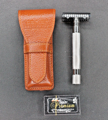 Parker Open Comb Razor - Stainless Steel Handle - Travel Case and Derby Blades